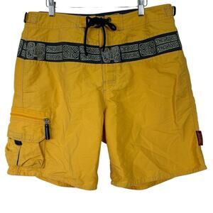 Vintage Y2K Abercrombie & Fitch Board Shorts Mens Size 36 Yellow Tribal Cargo